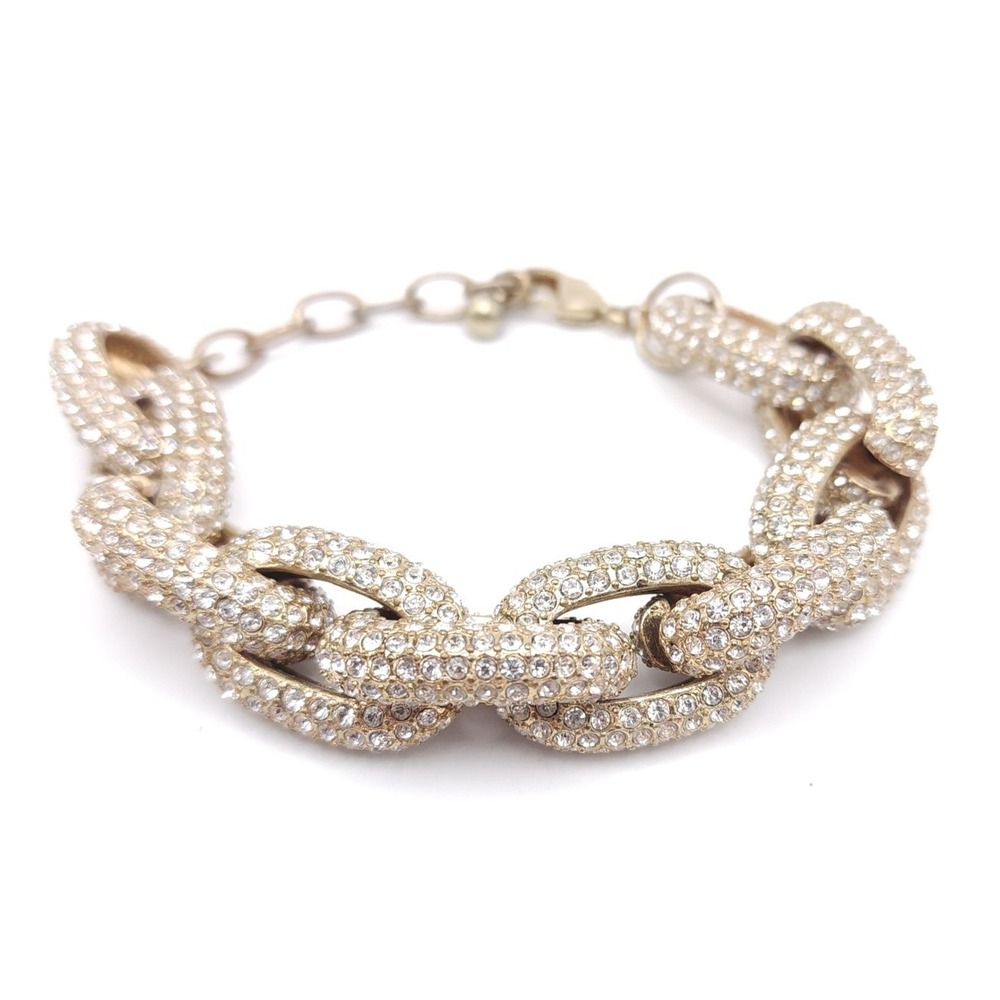 Gold Tone Pave Crystal Chunky Chain Link Bracelet Statement 7.5-8.5in - Picture 6 of 6